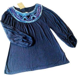 Anthropologie XS NWT Blue Embroidered Yoke Boho Top